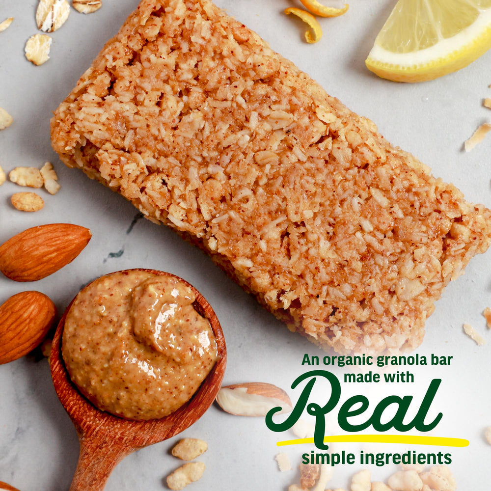 Tram Bar close-up of oats coconut and almond butter emphasizing natural ingredients