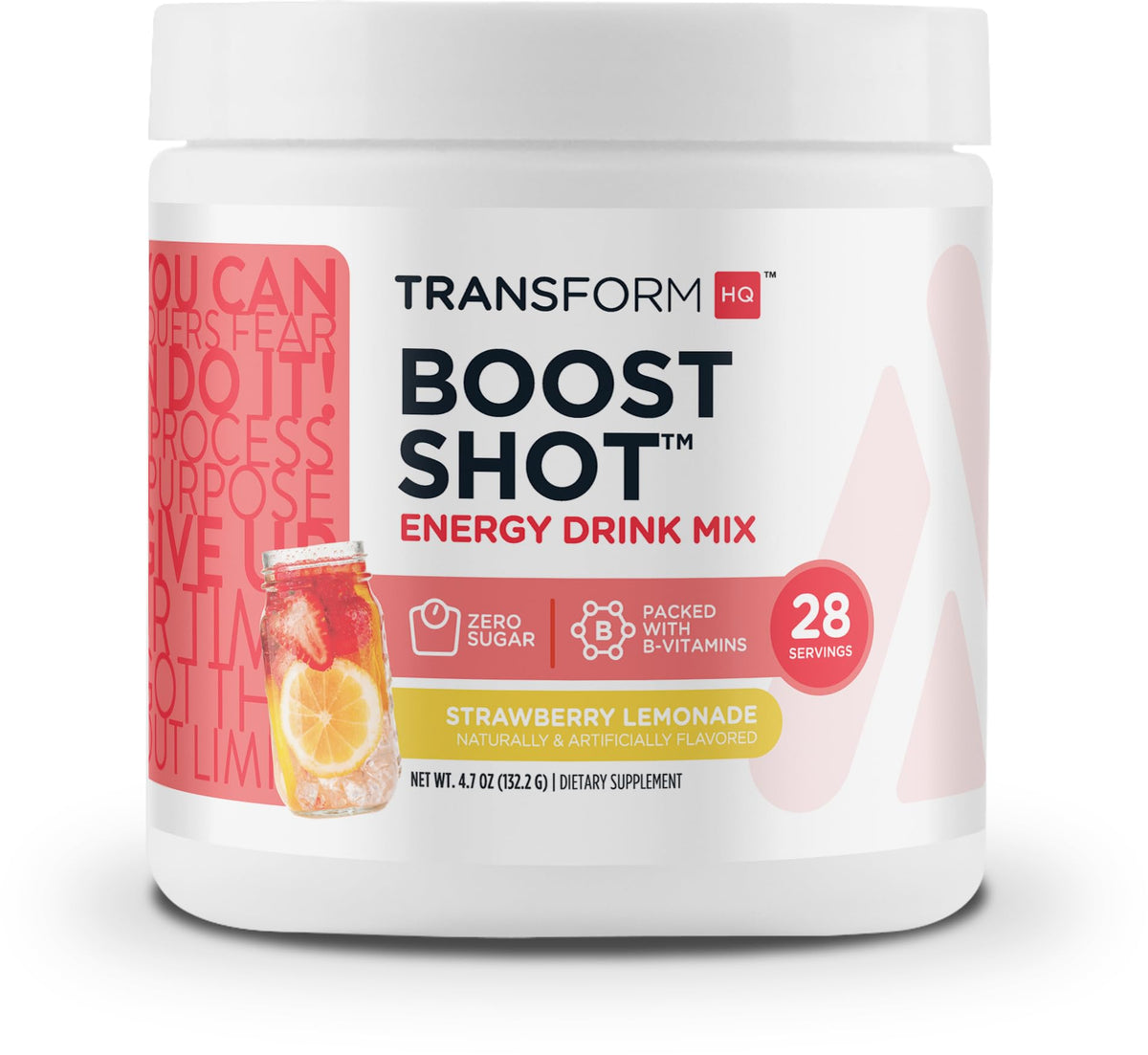 TransformHQ front packaging showing tub and strawberry lemonade flavor for clear product ID and appeal