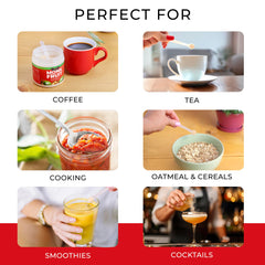 Transparency Foods monk fruit extract being stirred into coffee for calorie-free sweetness