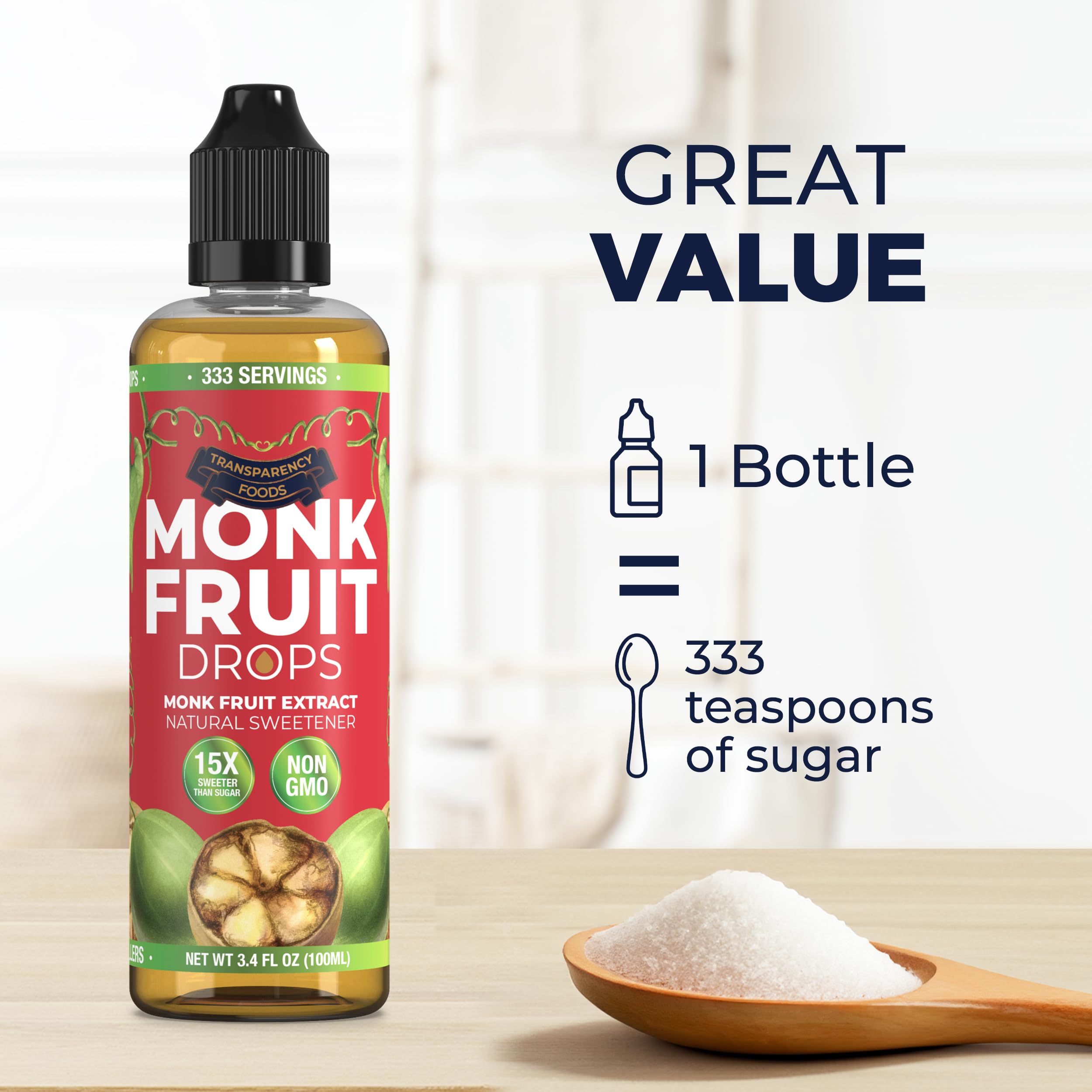 Transparency Foods liquid texture on spoon showing concentrated, no-filler sweetness