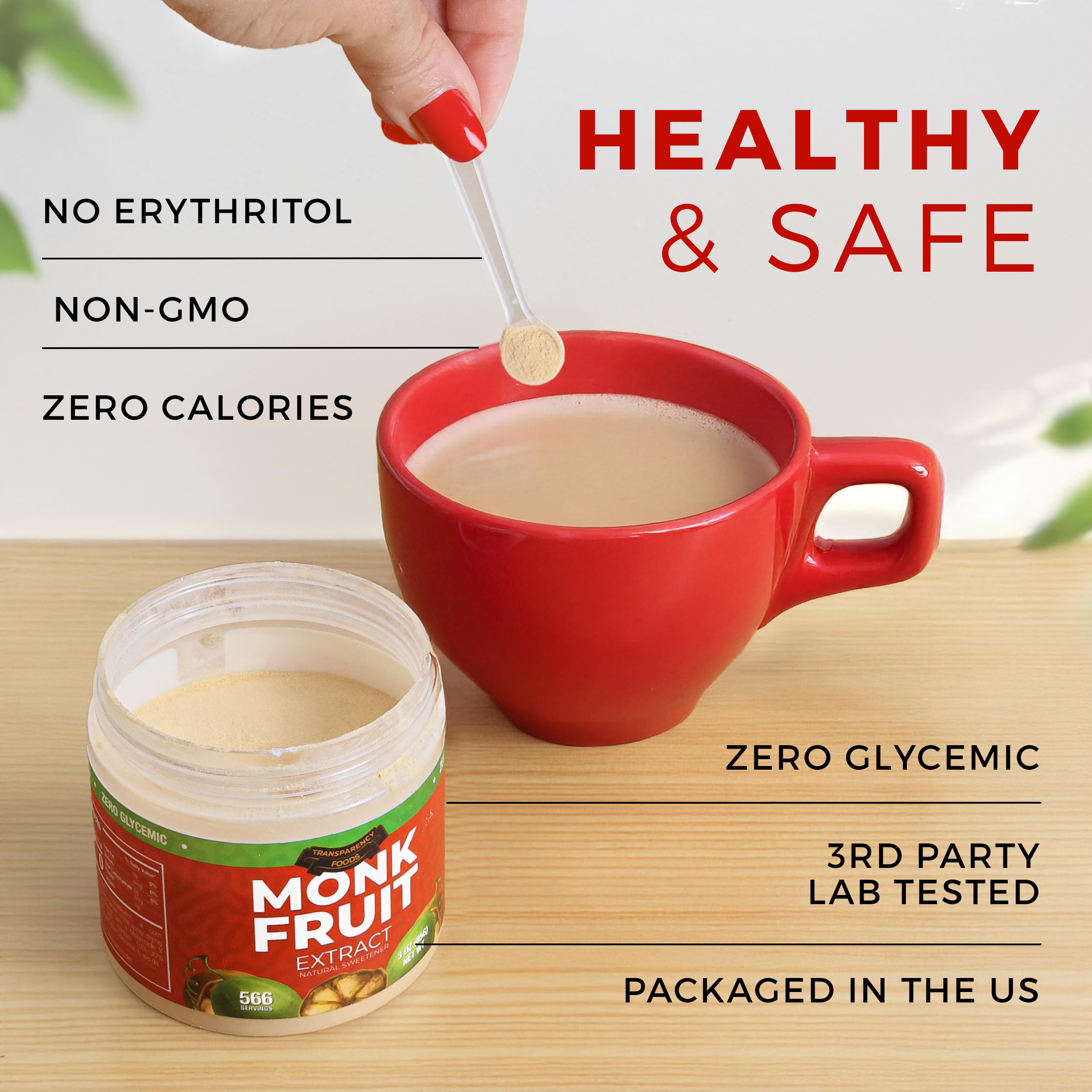 Transparency Foods mini scoop of monk fruit extract demonstrating concentrated sweetness