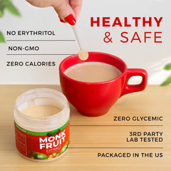 Transparency Foods mini scoop of monk fruit extract demonstrating concentrated sweetness