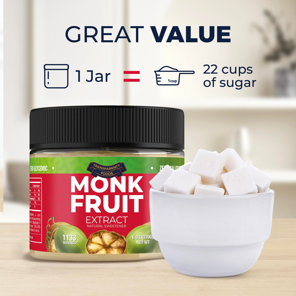 Transparency Foods scoop on a scale showing precise serving weight and consistency