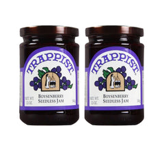 Trappist jar front showing rich boysenberry jam and appealing color