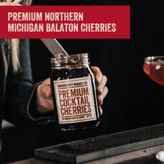 TRAVERSE CITY WHISKEY CO. close texture shot of cherry skin and syrup showcasing quality