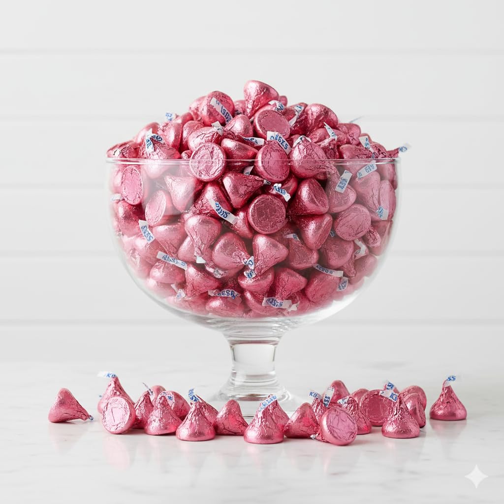 TREATBASKET favor boxes filled with pink-wrapped chocolates for guests