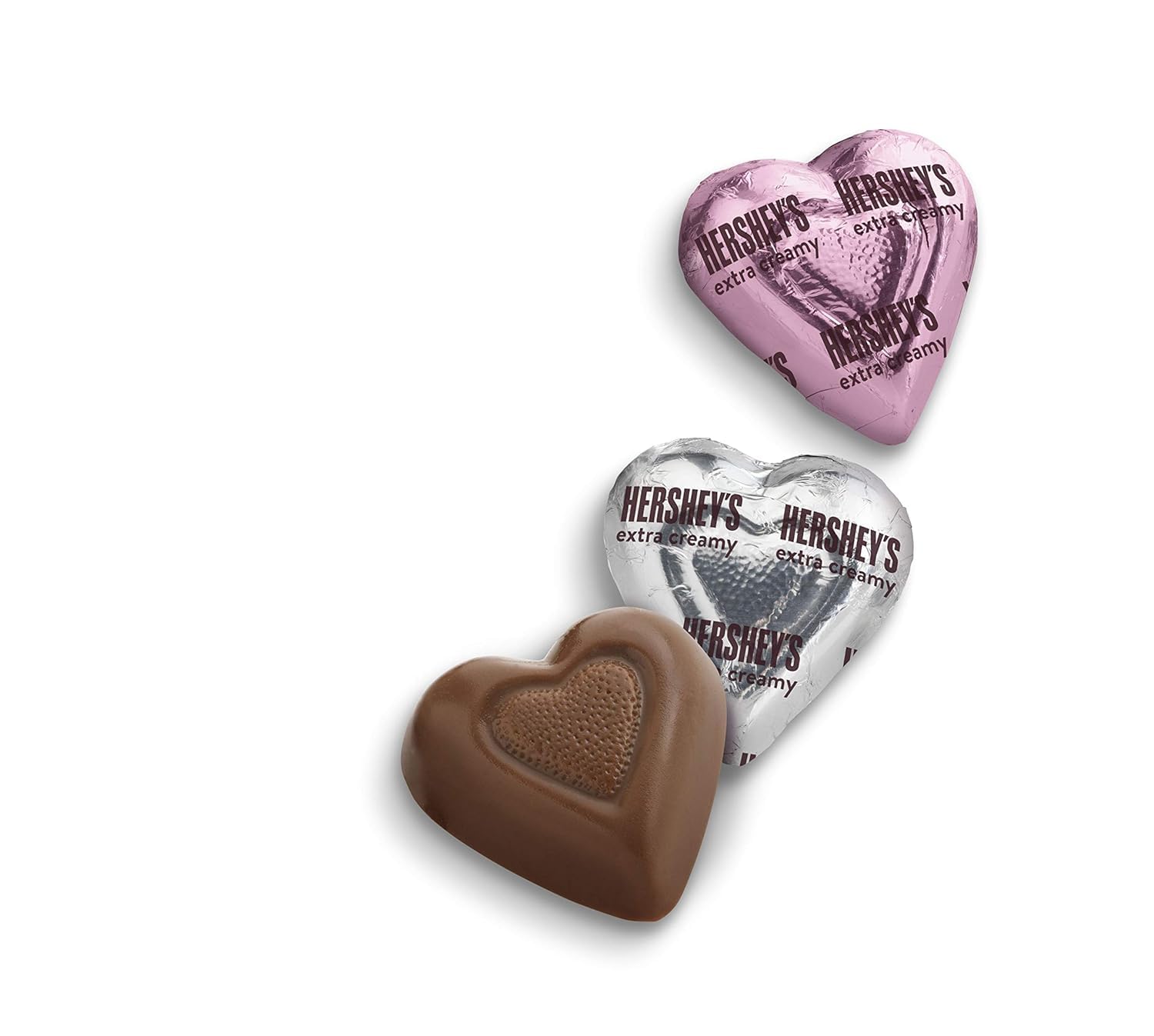 TREATBASKET close-up of metallic foil hearts highlighting glossy decorative appeal
