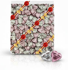 TREATBASKET front bag view showing pink and silver heart wrappers for stylish events