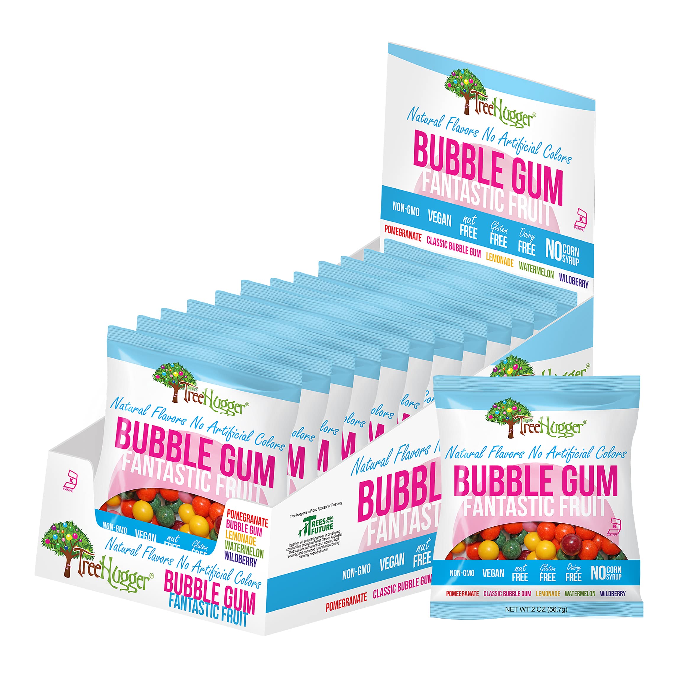 Tree Hugger front packaging showing colorful Fantastic Fruit assortment and benefits