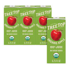 Tree Top front packaging showing three organic apple juice boxes and clear branding for quick grab