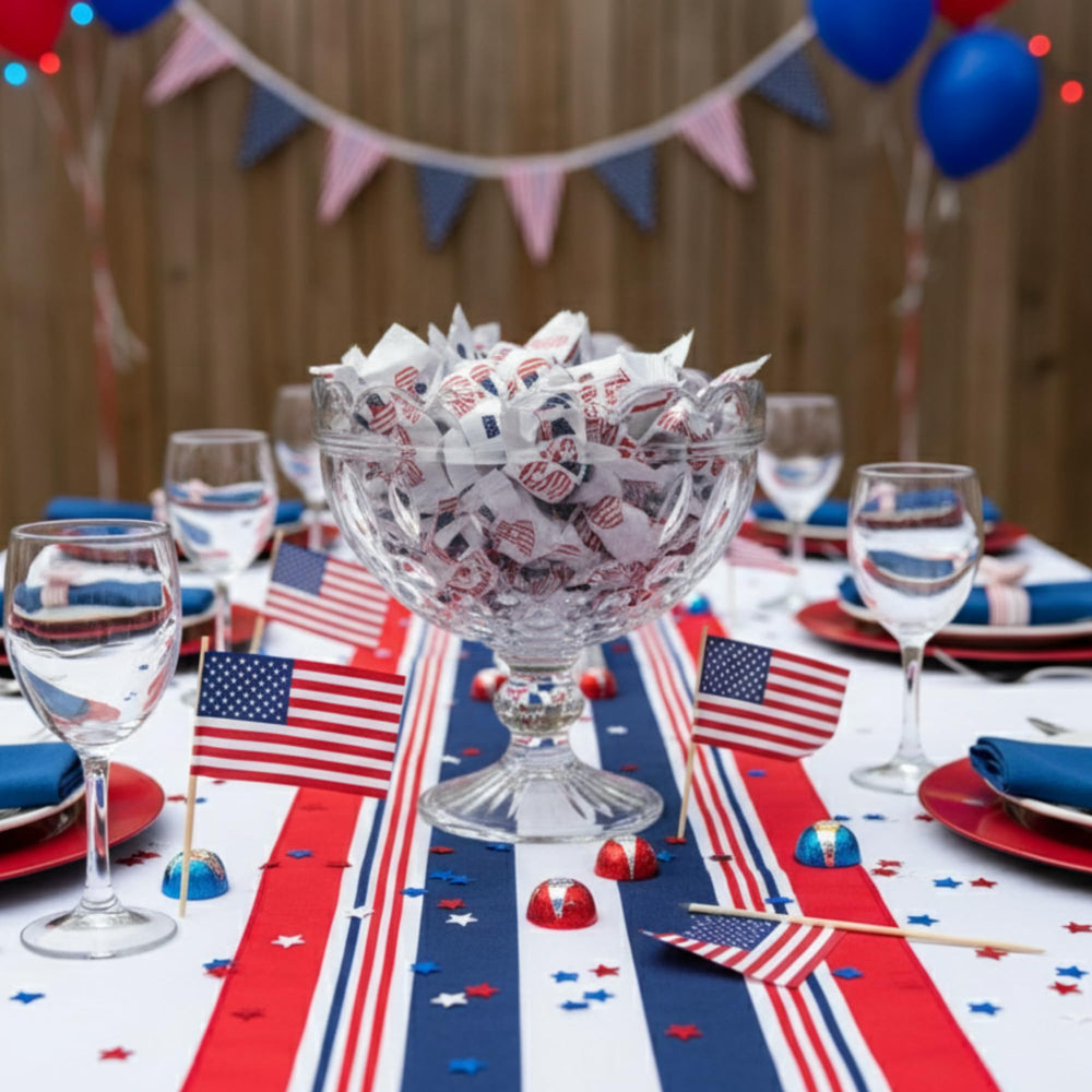Tree Treasures bowl display on table at party, instantly festive serving solution
