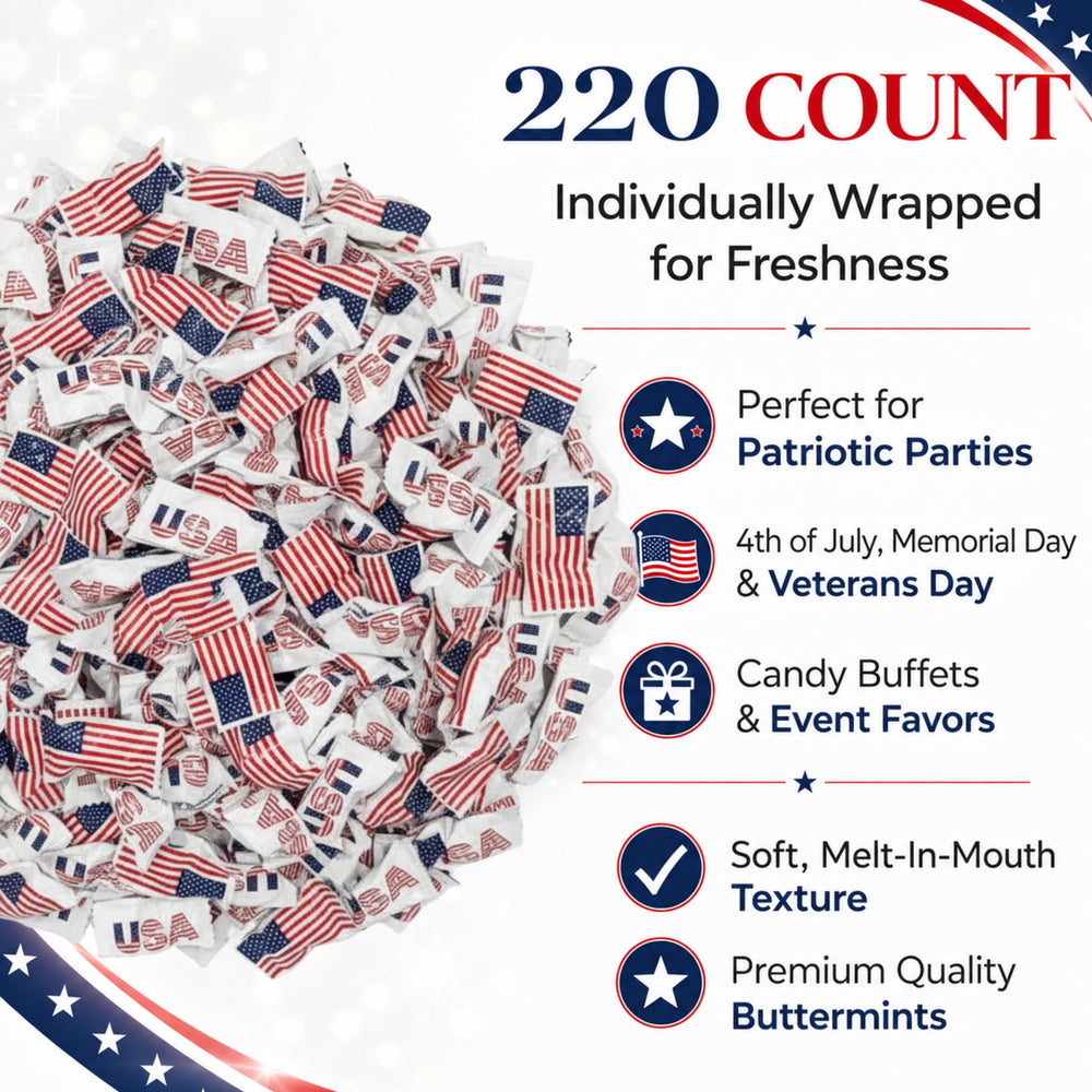 Tree Treasures patriotic candy on event buffet, enhances themed dessert table