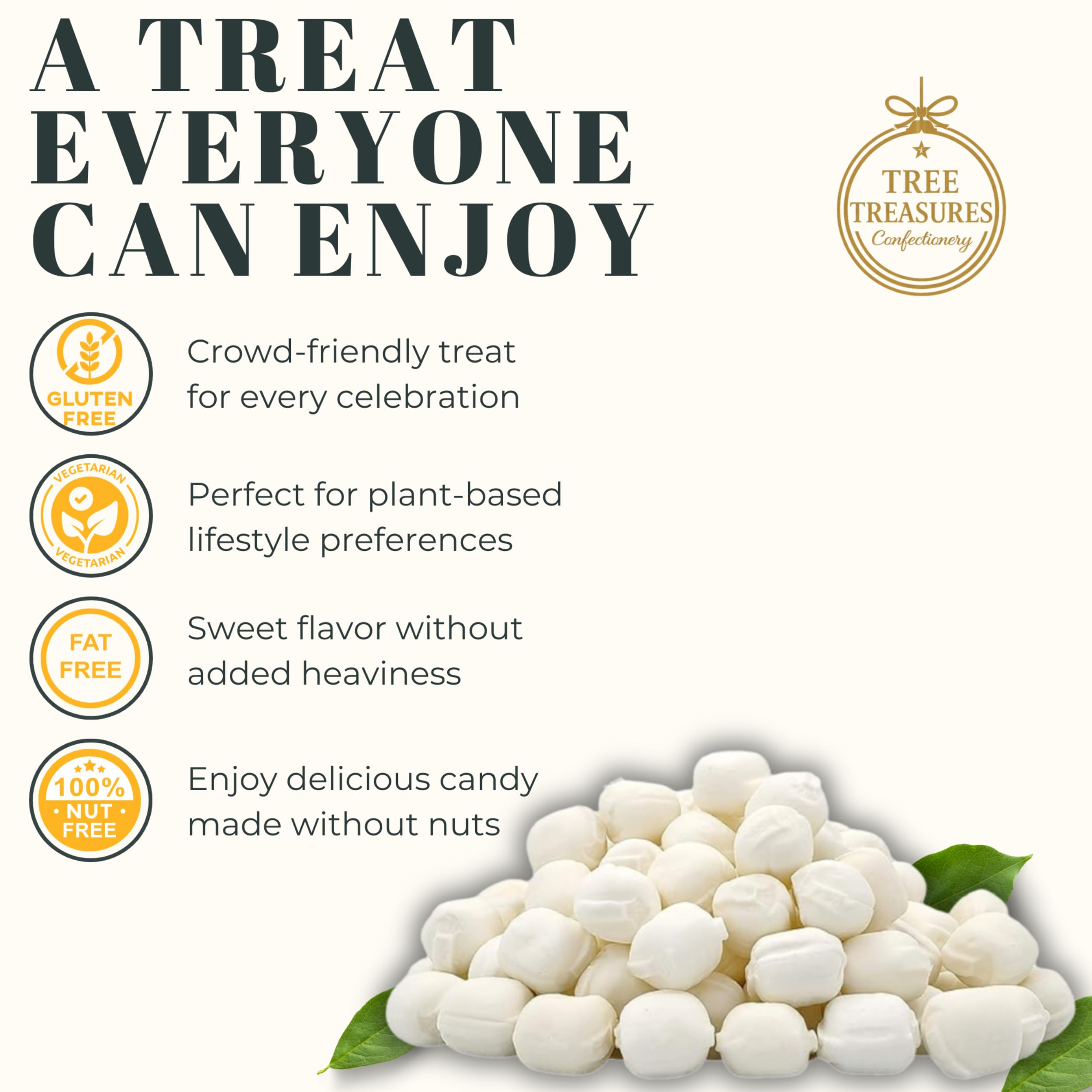 Tree Treasures product label and certifications, communicates kosher and allergen info