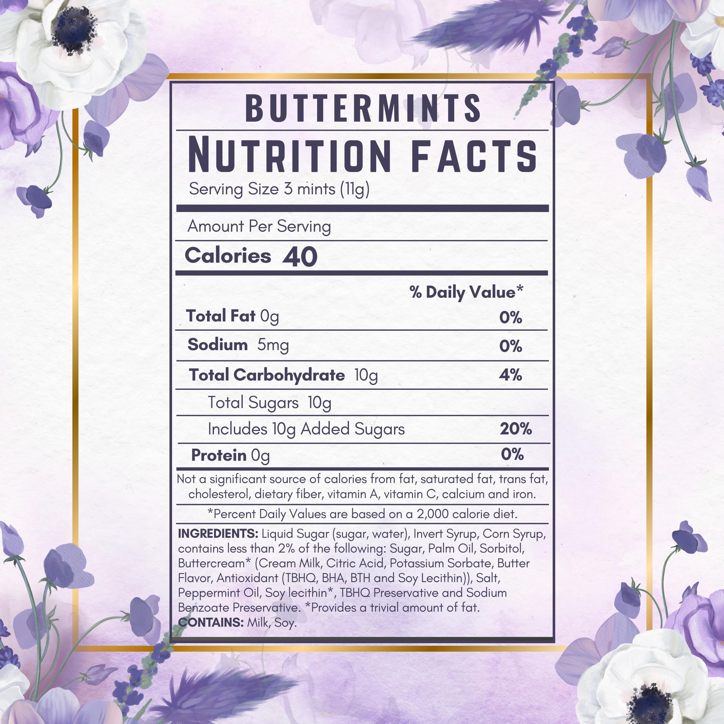 tree treasures label and nutrition panel close-up showing product information and ingredients