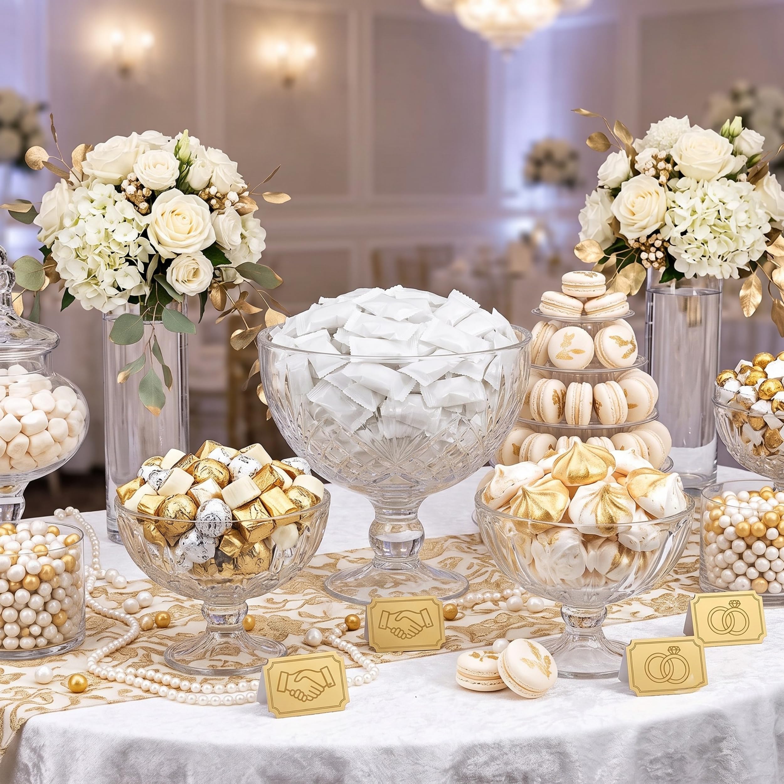 Tree Treasures mints poured into apothecary jar for instant candy table styling
