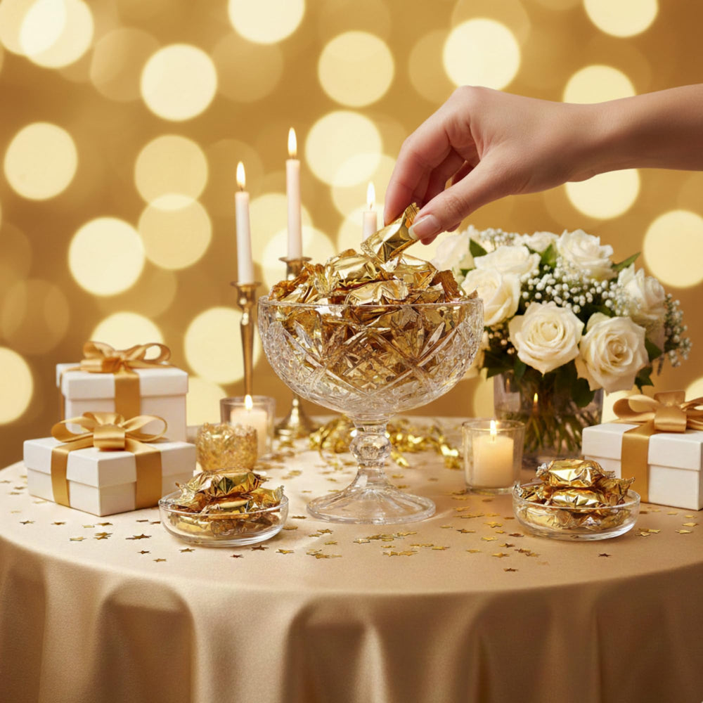 Tree Treasures close-up of gold wrapper texture highlighting premium look and freshness