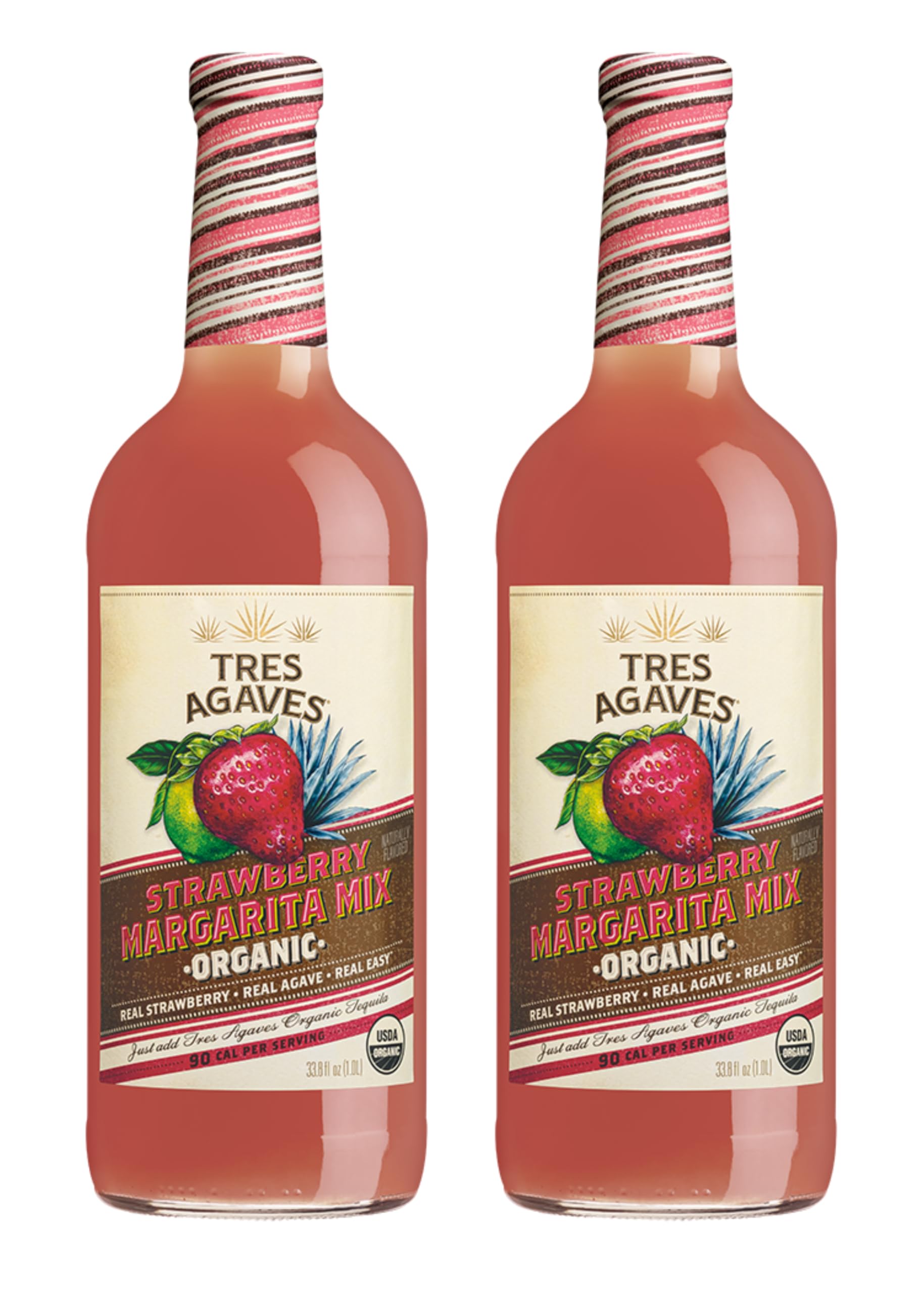 Tres Agaves front bottle showing organic strawberry label and ready-to-use benefit