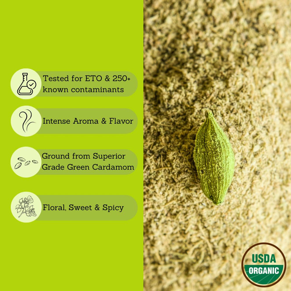 Tribal Trail close-up of fine ground cardamom powder highlighting aromatic texture