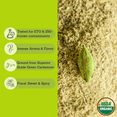 Tribal Trail close-up of fine ground cardamom powder highlighting aromatic texture