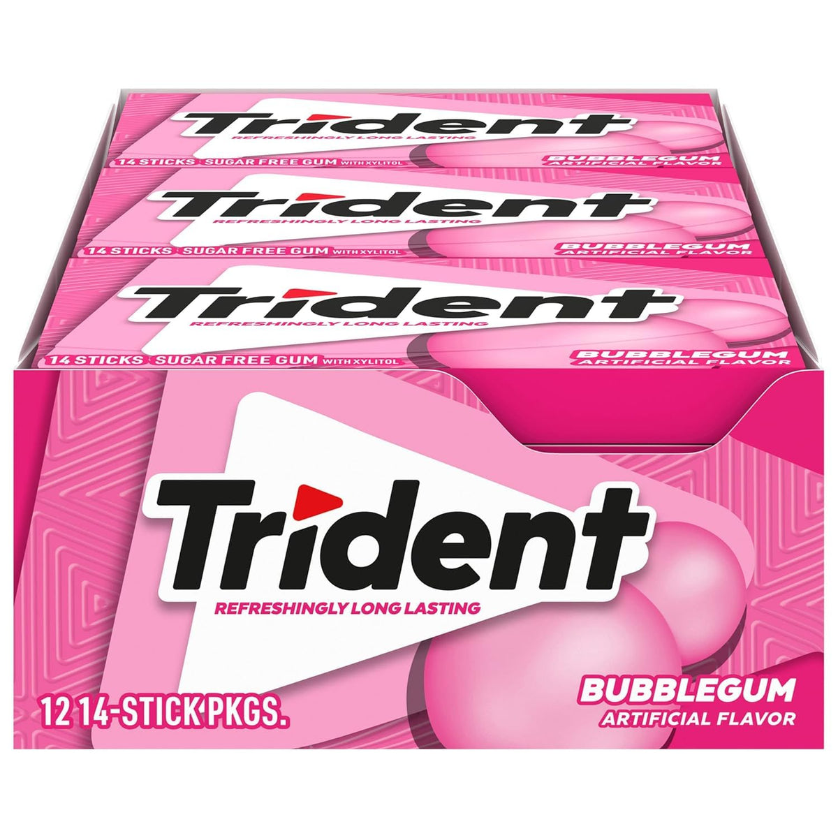 Trident front packaging showing bulk 12-pack and brand freshness