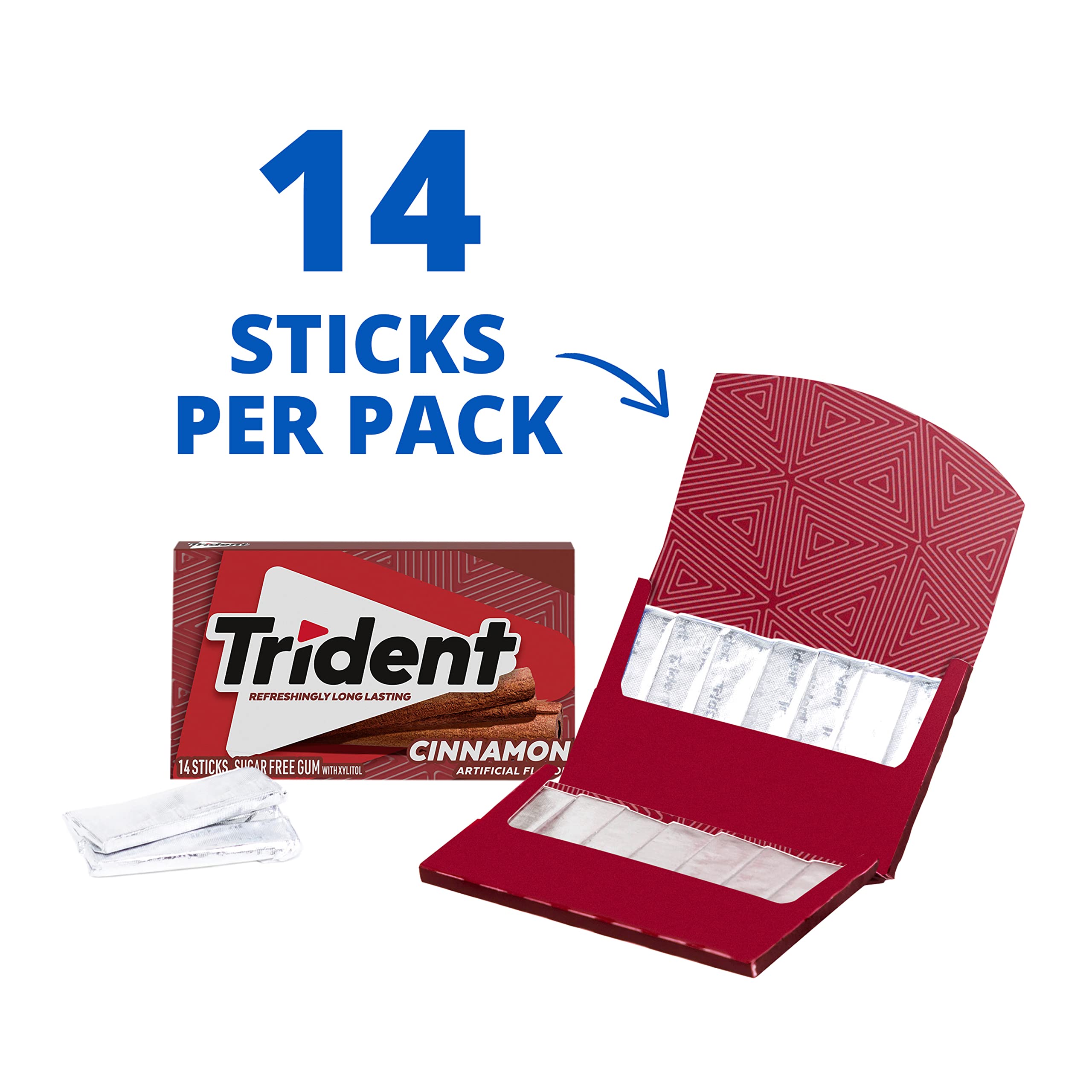 Trident close-up of gum texture showing smooth chew and cinnamon flavor