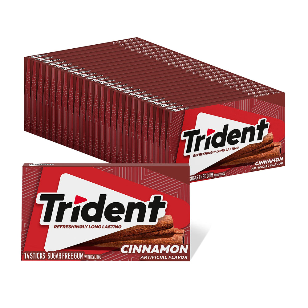Trident front packaging showing cinnamon gum and convenience benefits