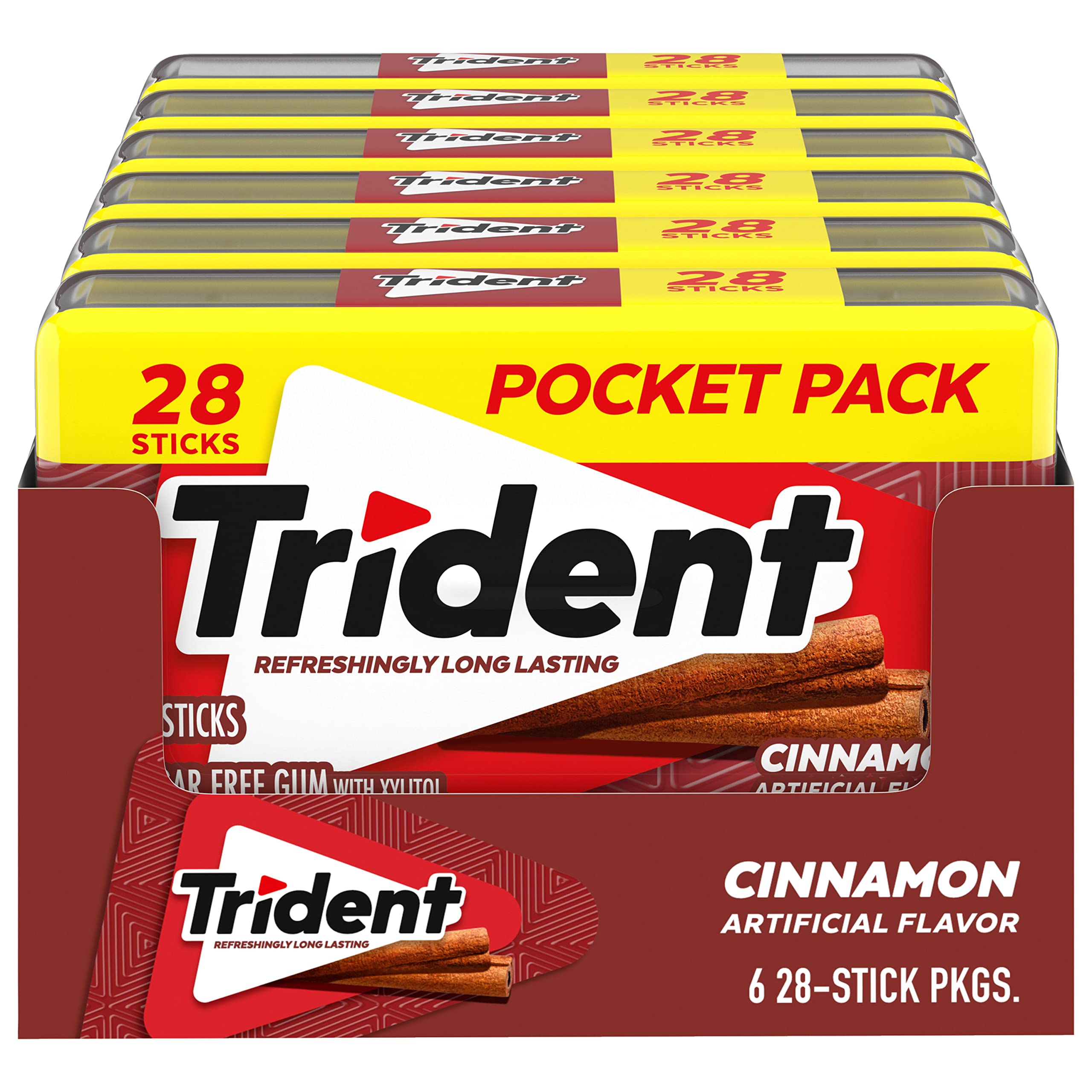 Trident front packaging showing cinnamon gum and quantity for quick identification and stocking
