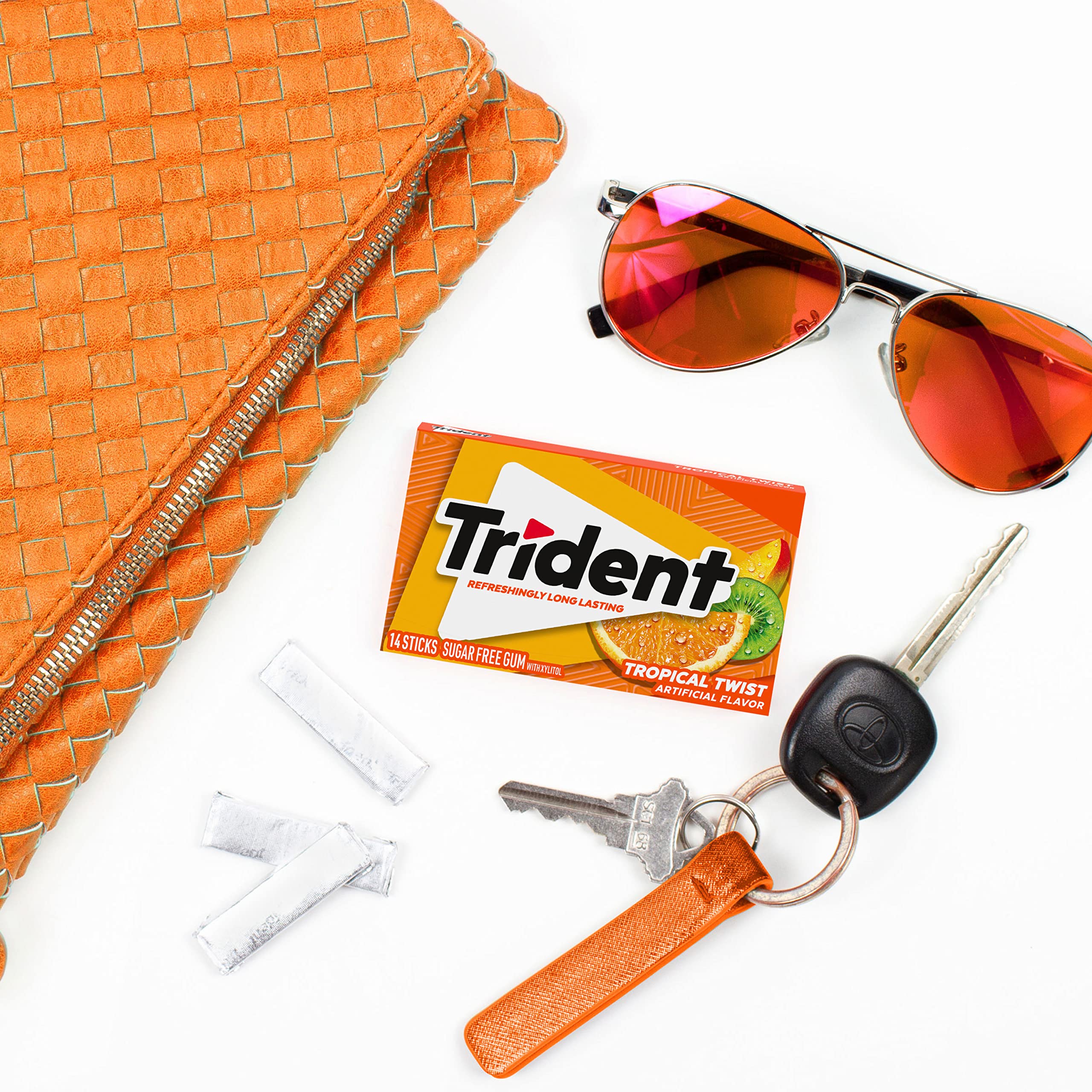 Trident flavor label detail showing Watermelon and Tropical Twist options