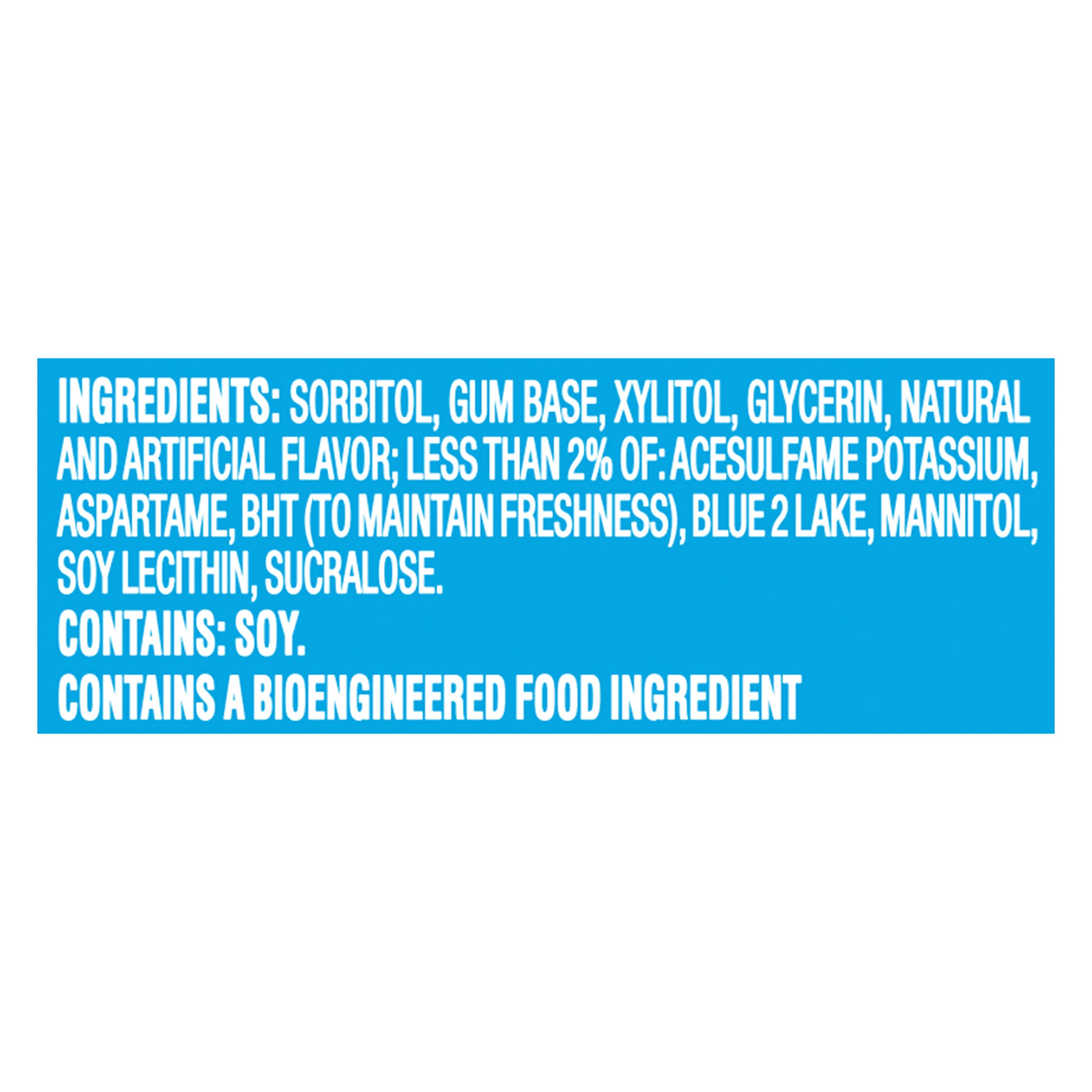 Trident Mint Bliss label detail with ingredient callout and xylitol benefit