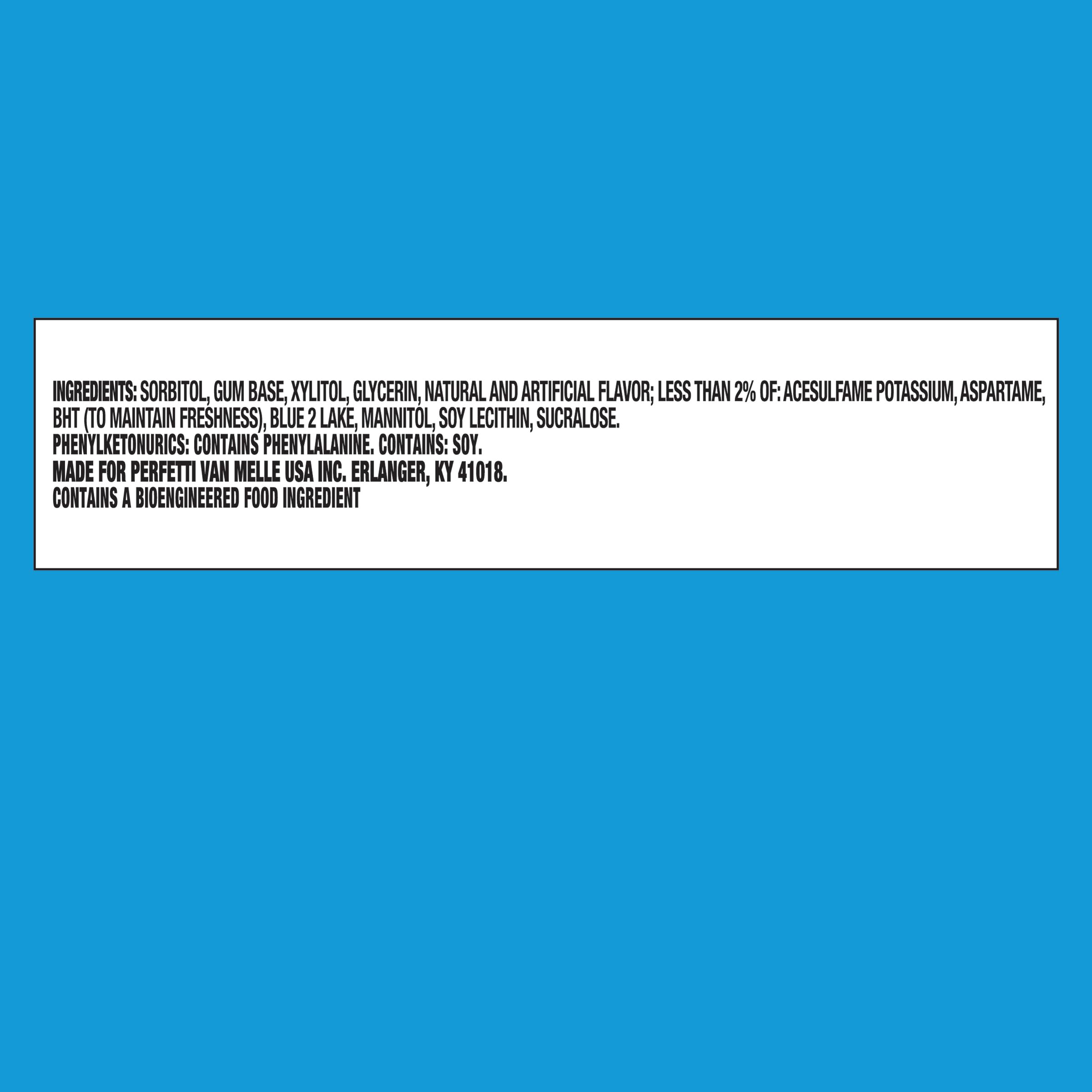 Trident Mint Bliss label close-up displaying ingredients and xylitol sweetener