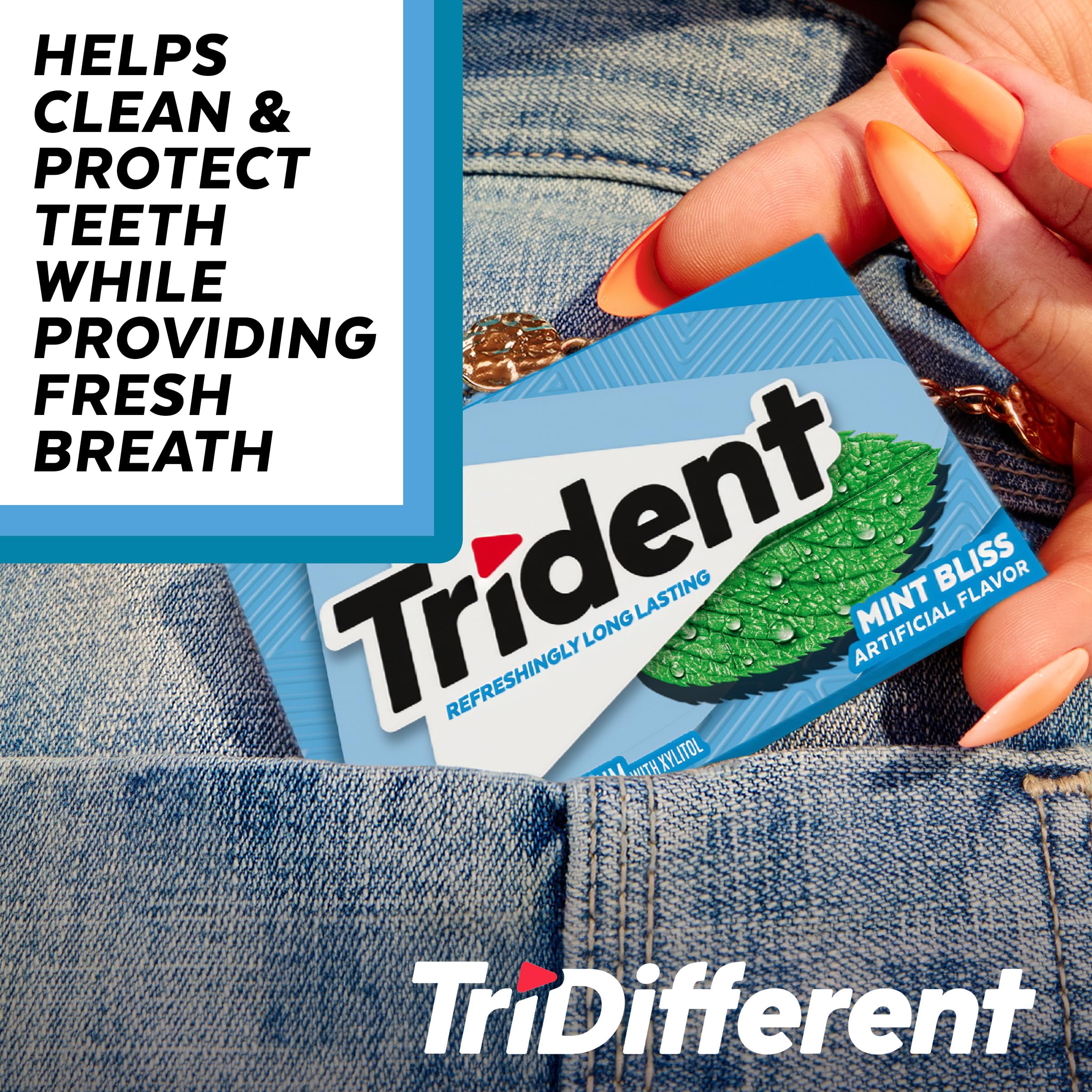 Trident Mint Bliss pack beside keys to show compact size and portability