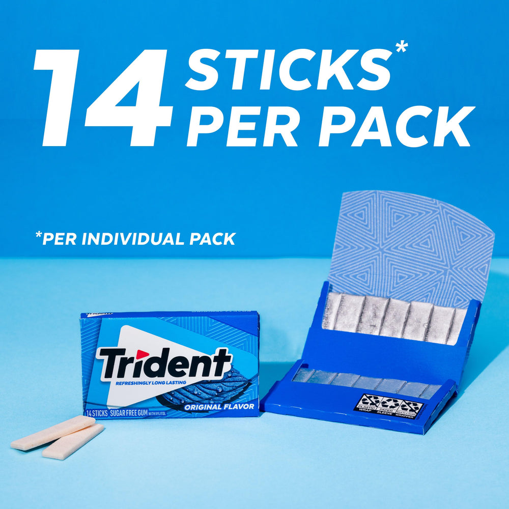 Close-up of Trident Original wrapper detail showing sealed freshness benefit