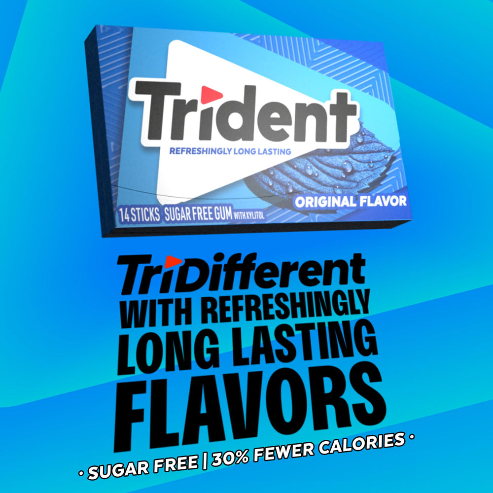 Hand holding a Trident Original pack showing pocket-sized convenience benefit