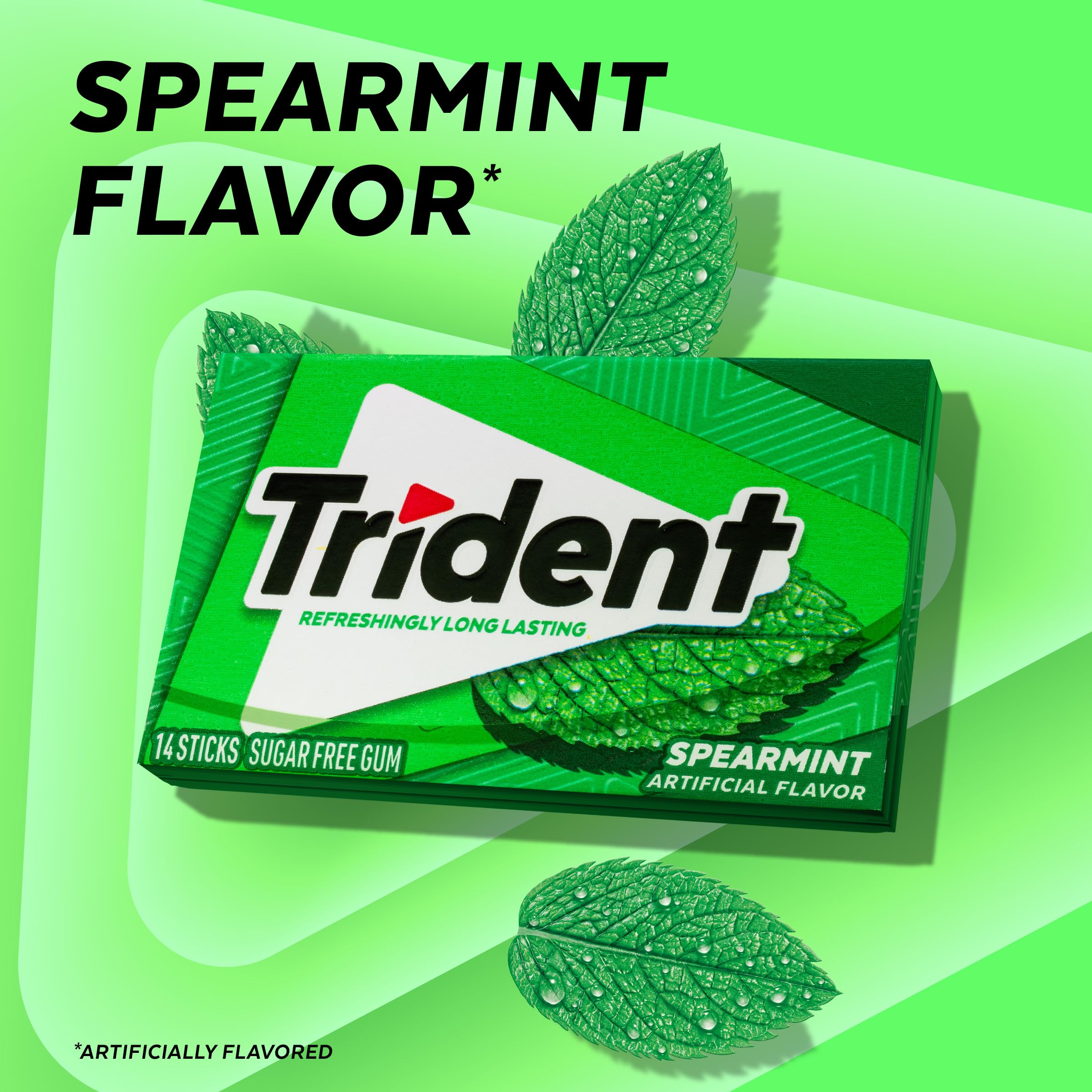 Trident open 14-piece pack revealing gum pieces and easy portability benefit