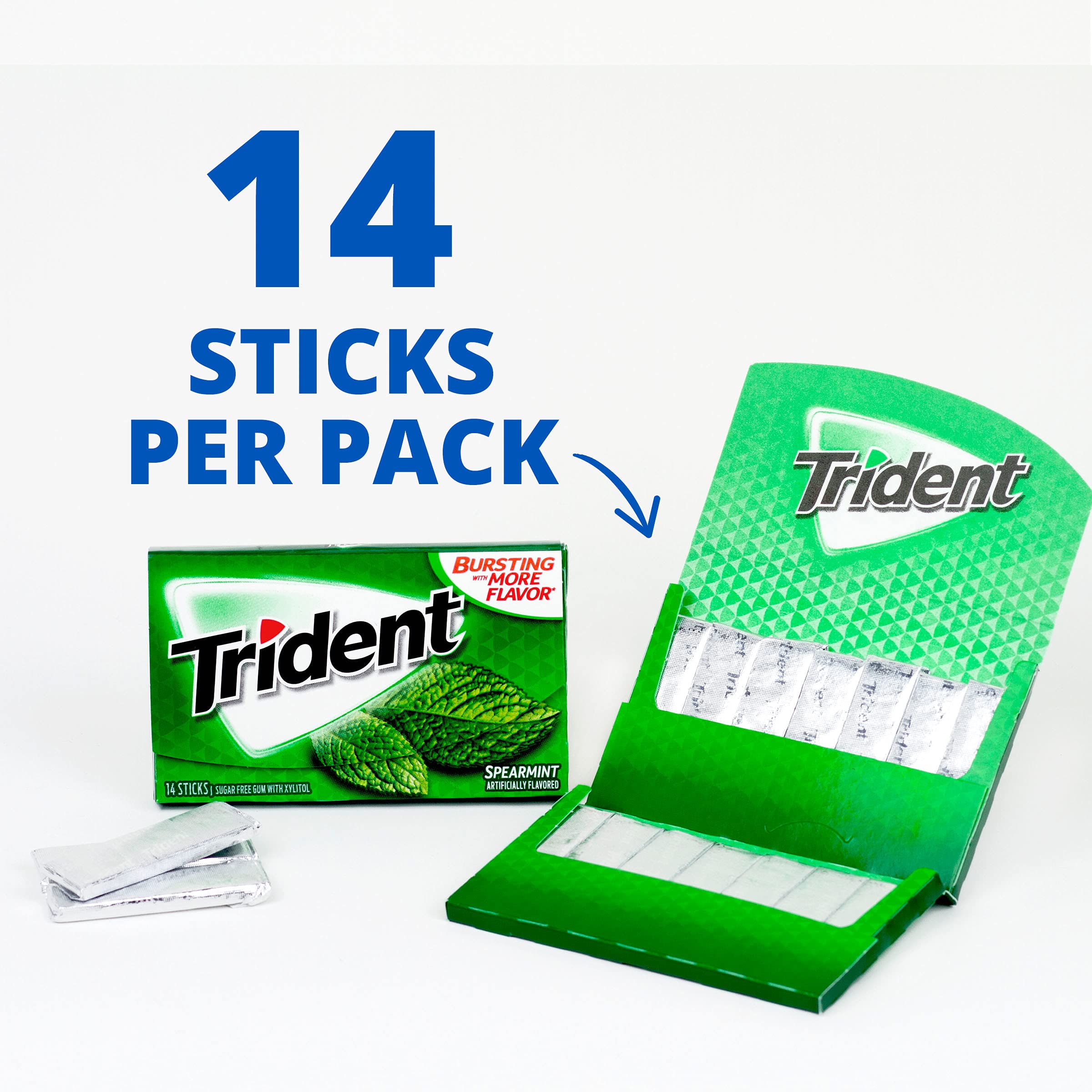 Close-up of a Trident spearmint gum piece highlighting smooth texture and flavor