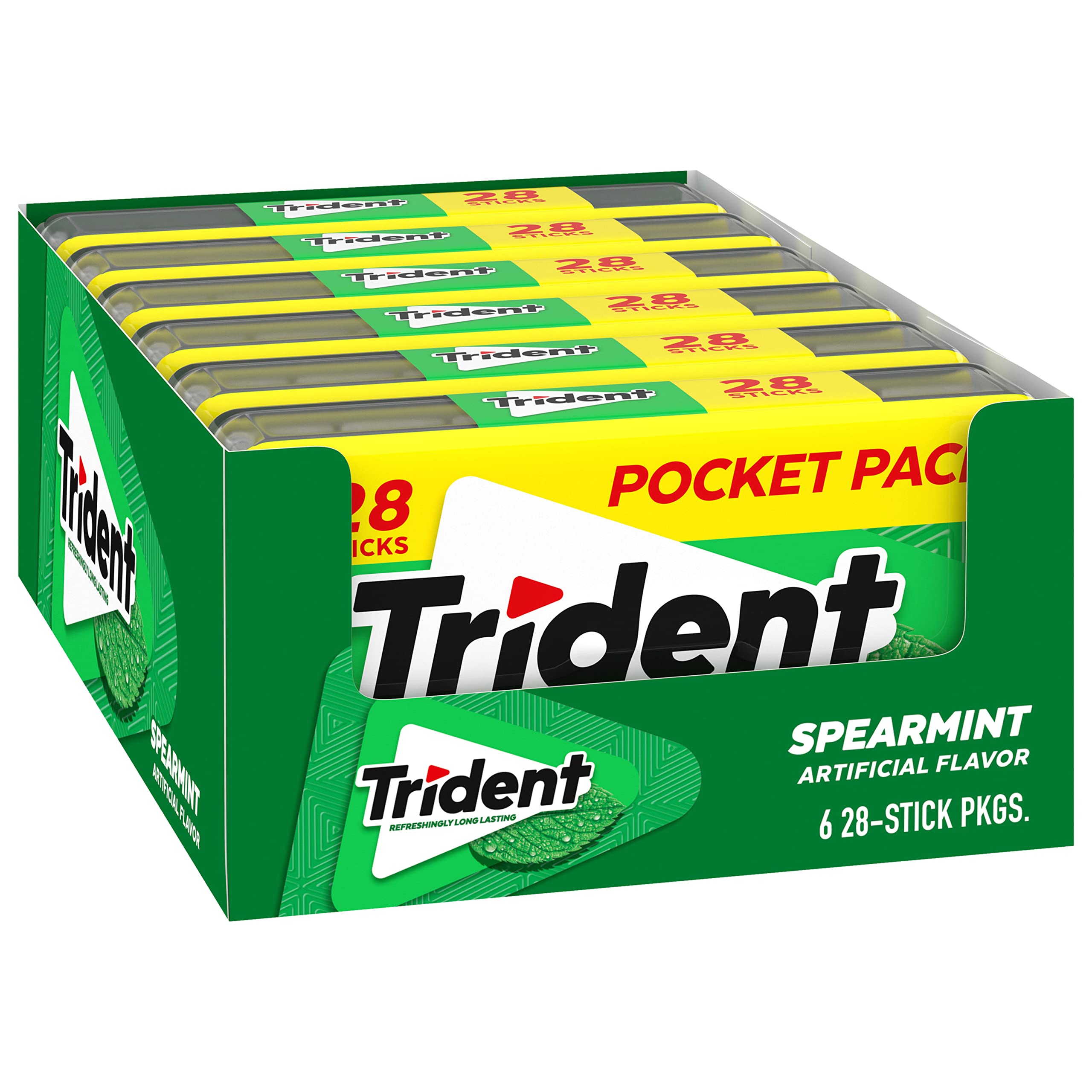 Person chewing Trident spearmint gum, illustrating immediate minty flavor and confidence