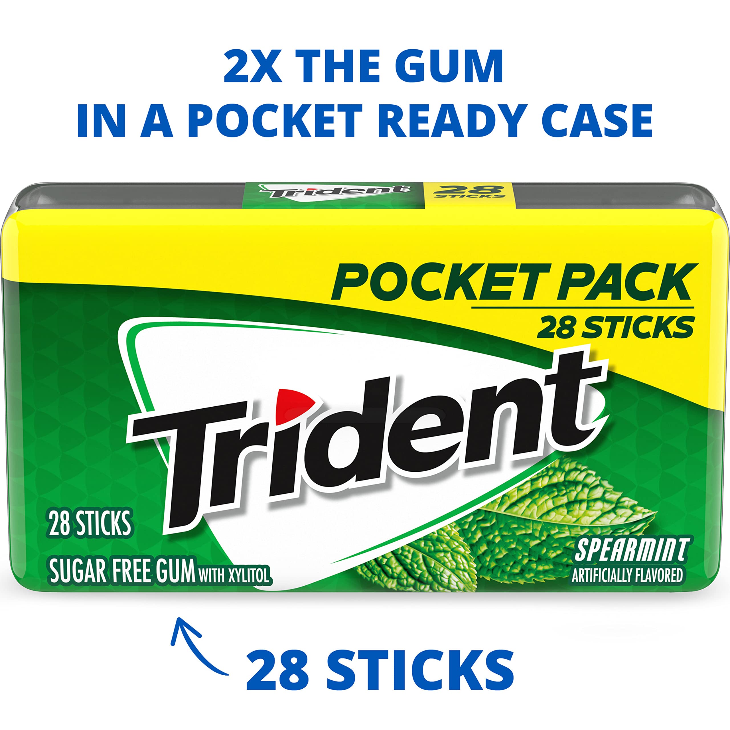 Trident spearmint hard case open with sticks visible, demonstrating pocket-ready protection