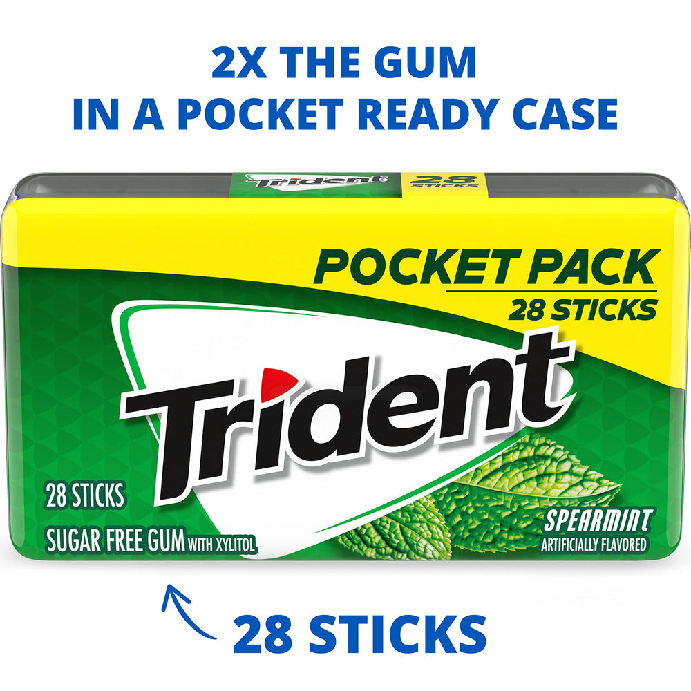 Trident spearmint hard case open with sticks visible, demonstrating pocket-ready protection