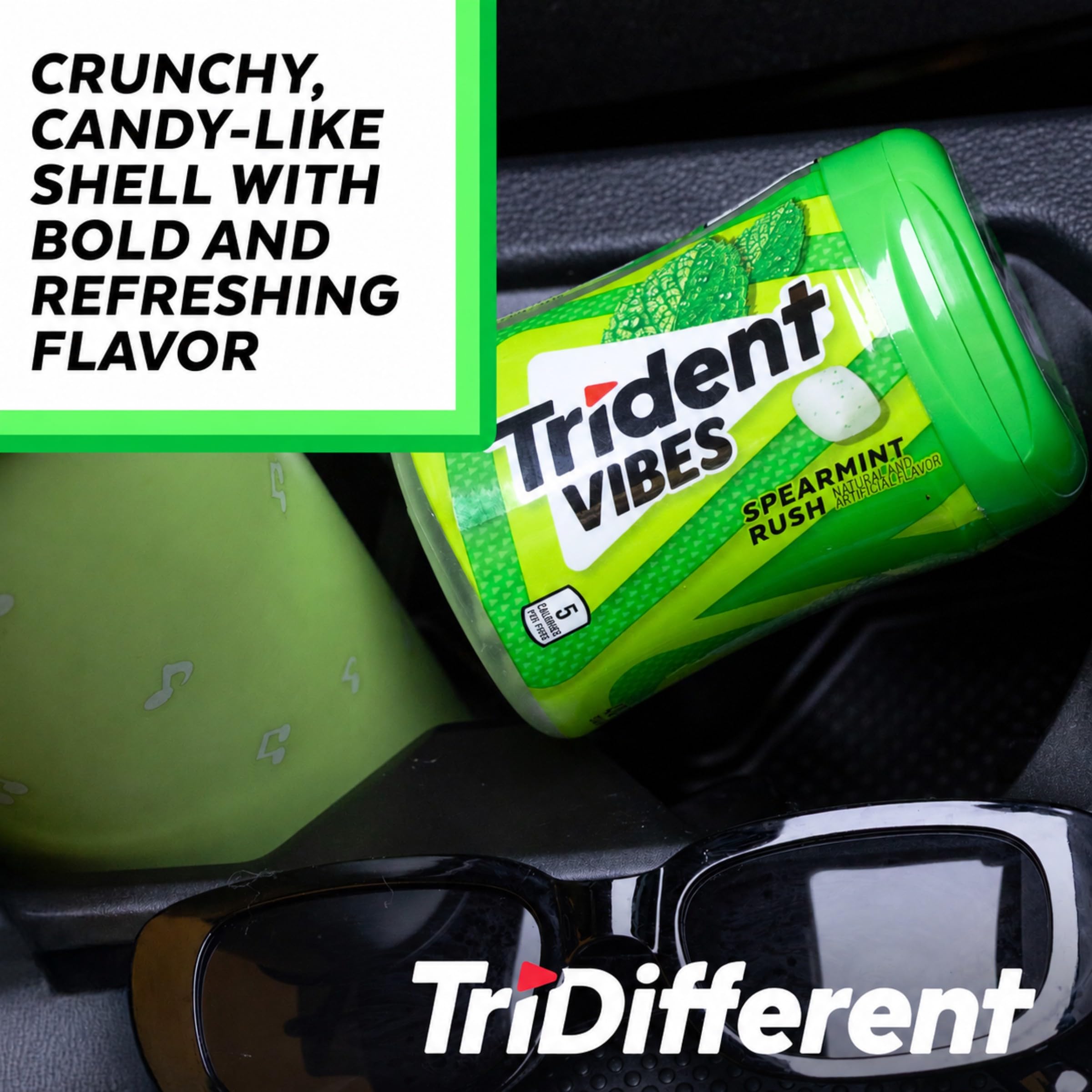Trident Vibes label detail highlighting flavor and sugar-free benefit