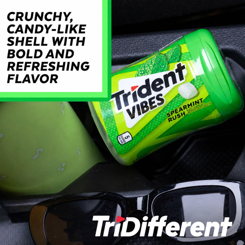 Trident Vibes label detail highlighting flavor and sugar-free benefit