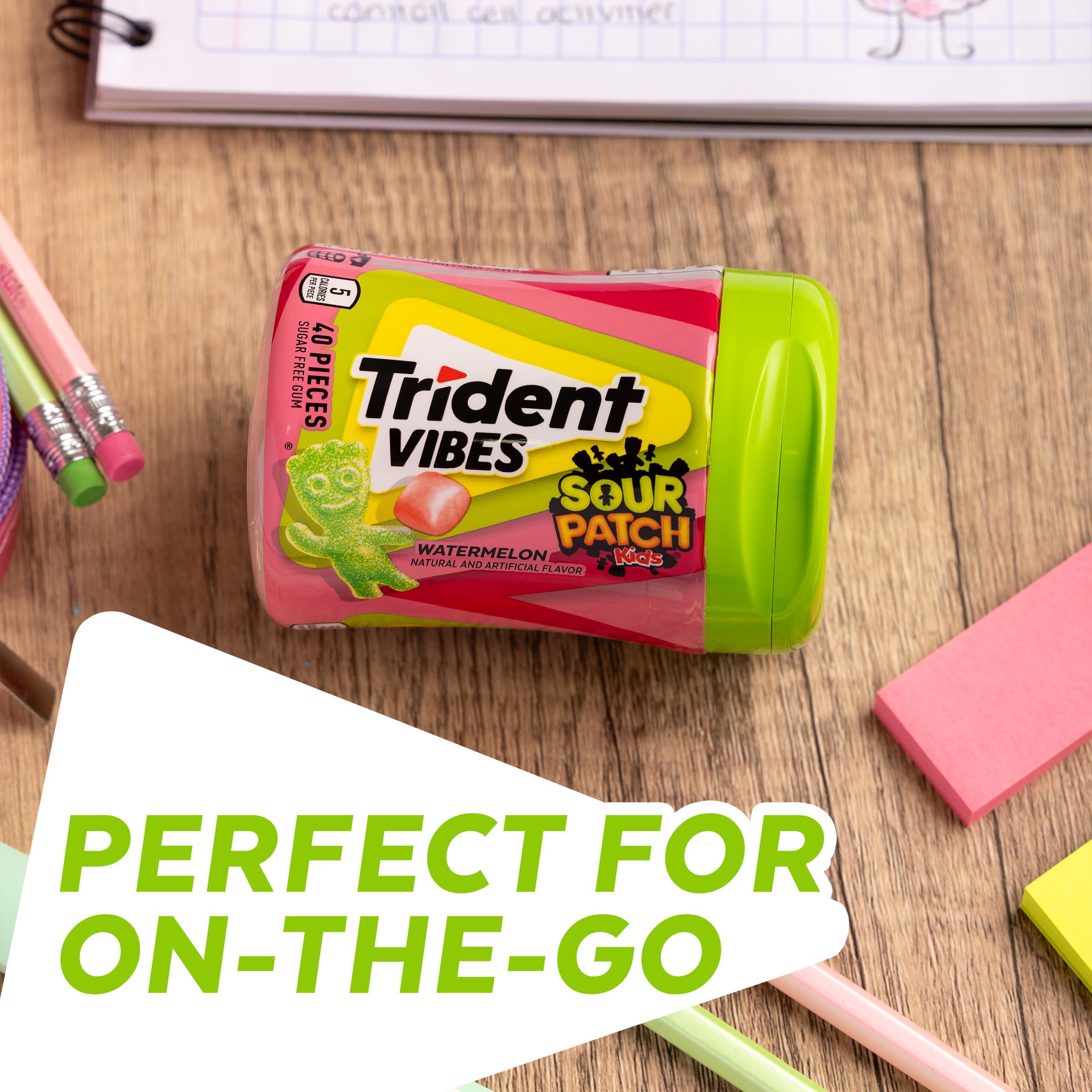 Trident Vibes gum piece in hand showing size and portable benefit