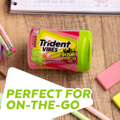 Trident Vibes gum piece in hand showing size and portable benefit