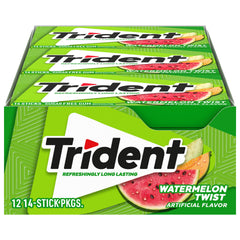 Trident pack front showing watermelon branding and slim box for portability