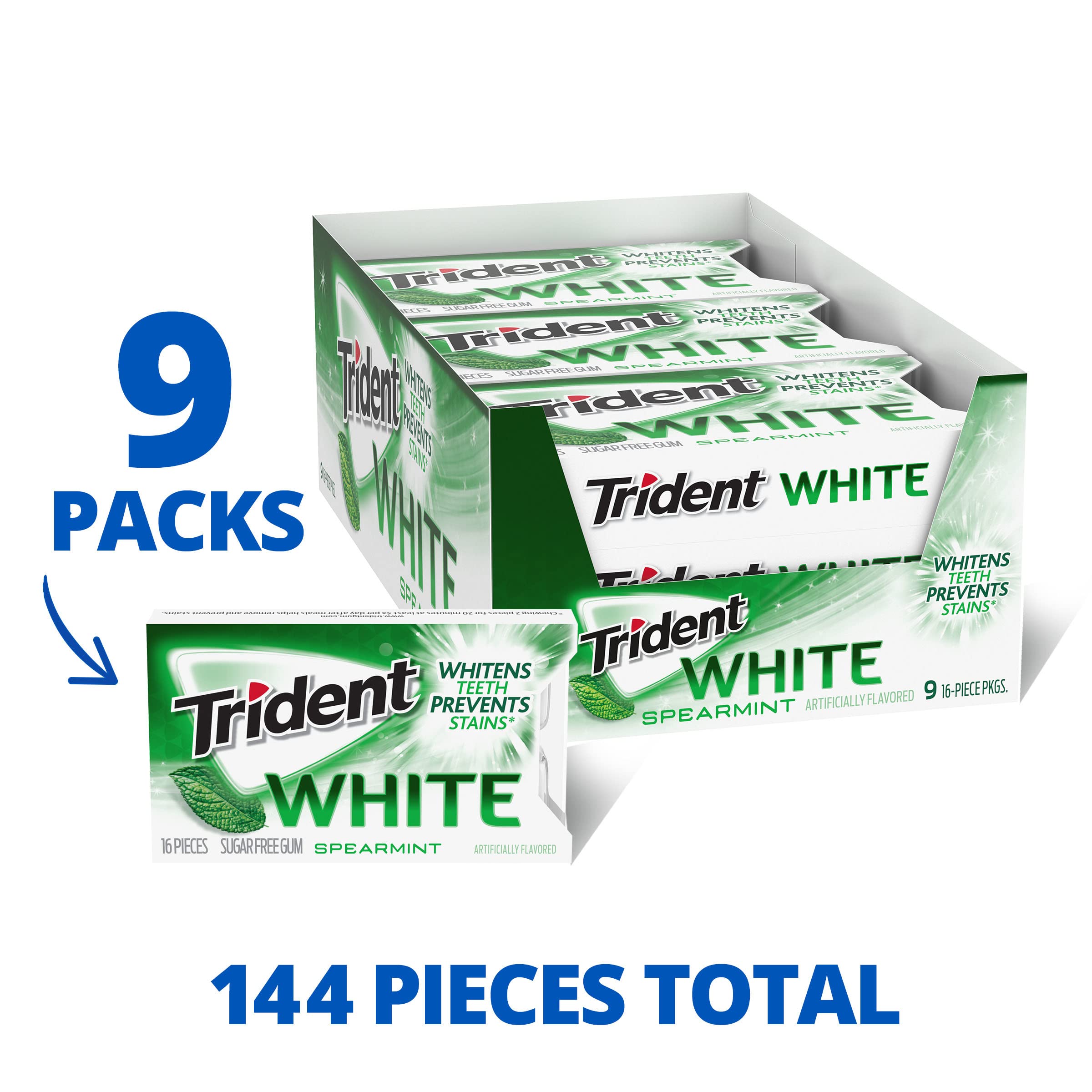 Open Trident pack with neat gum rows, brand visible for convenient use