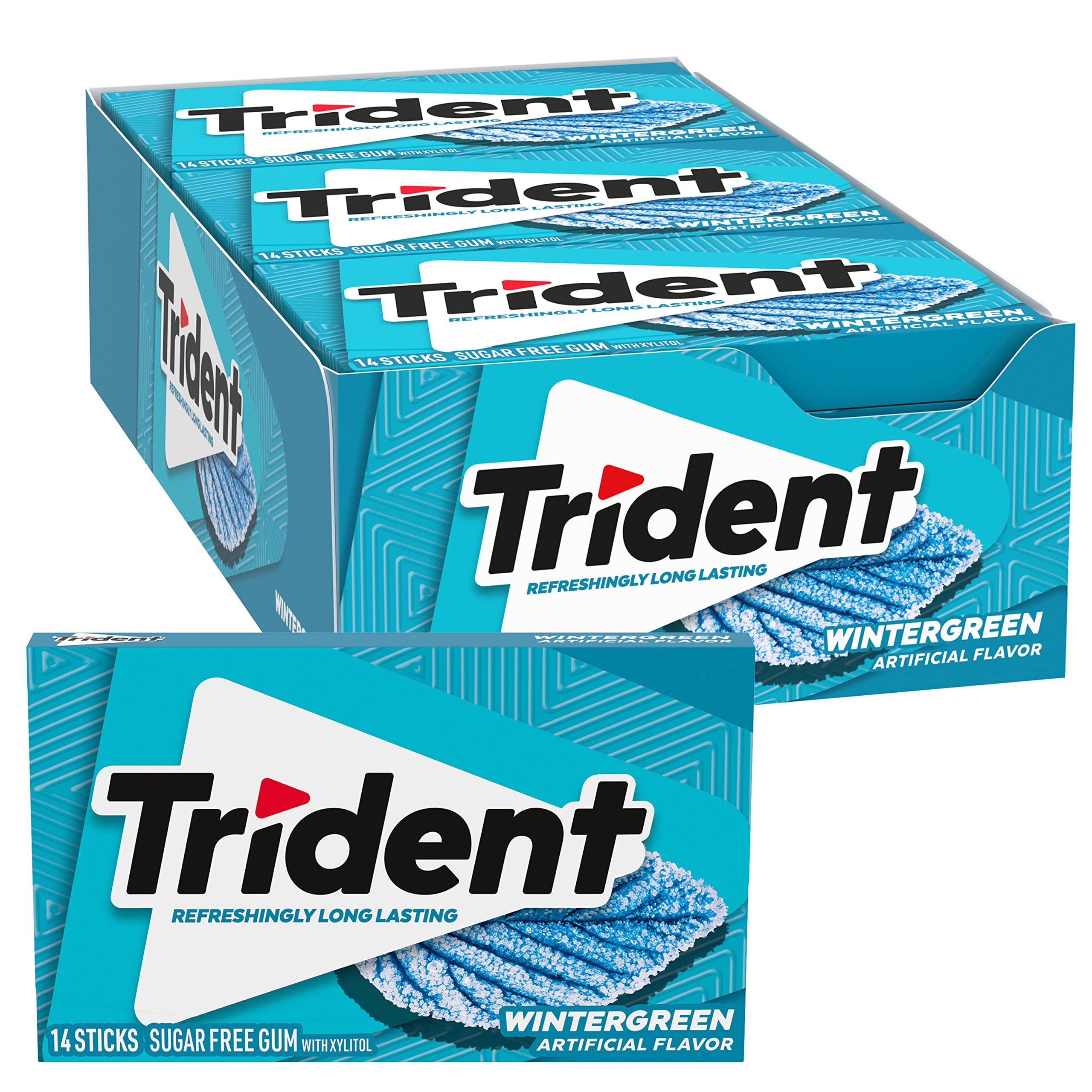 Trident wintergreen front packaging showing bulk convenience and fresh breath