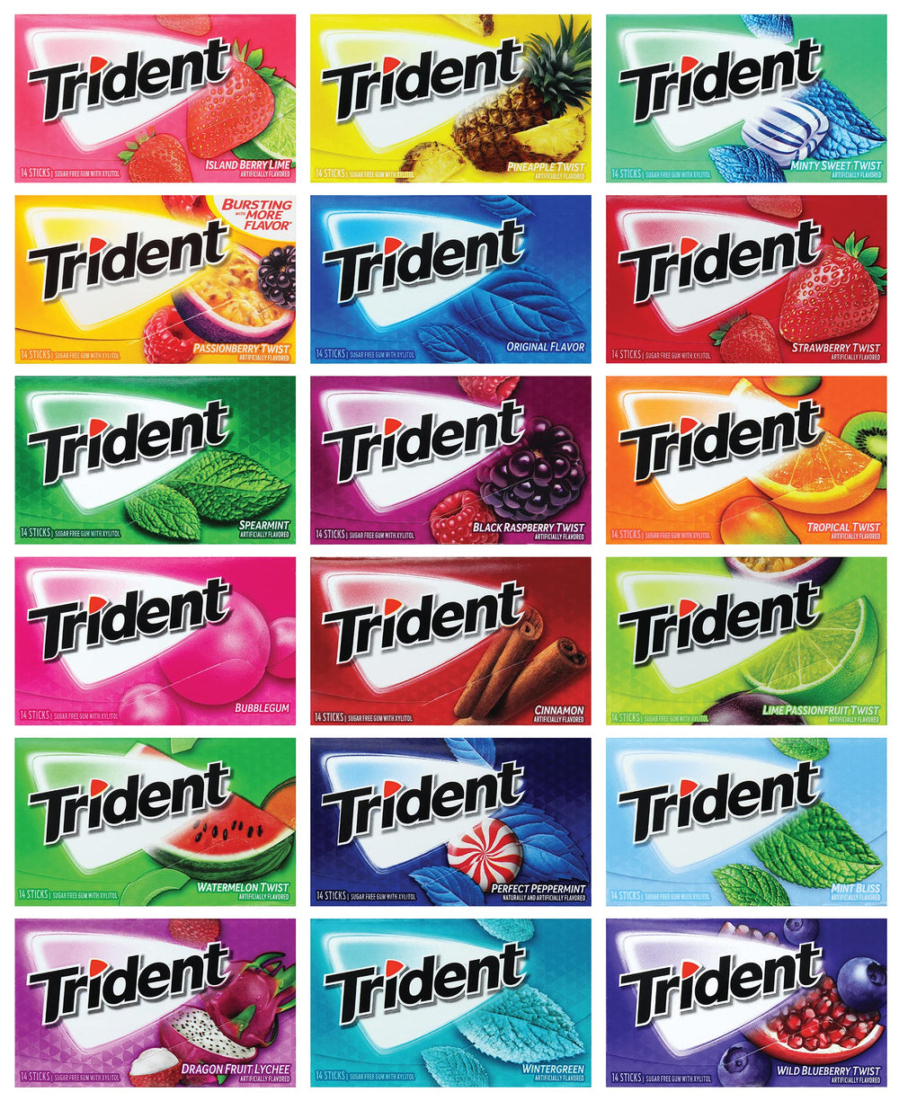 Tridents front packaging showing assorted gum packs and convenient variety