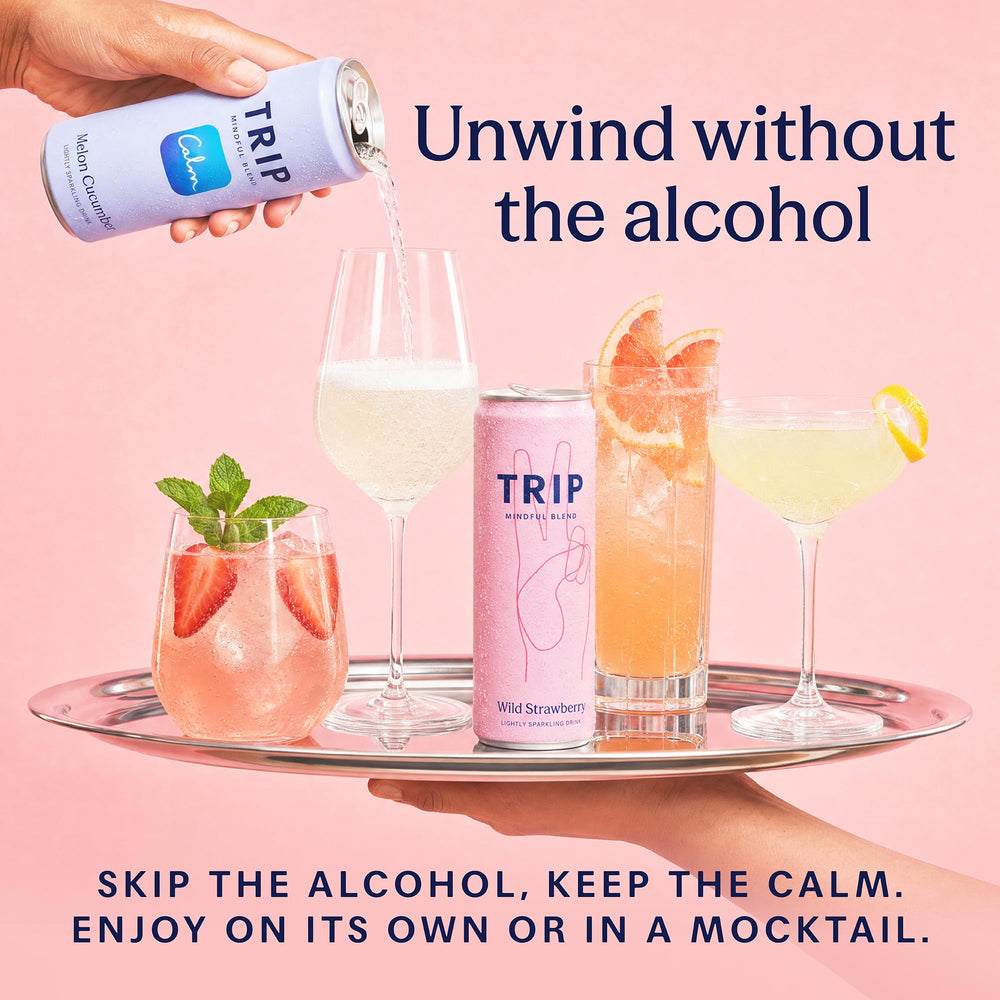 TRIP Calm Drink served on ice with garnish demonstrating easy entertaining