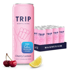 TRIP front can showing cherry lemon design and serving suggestion benefit