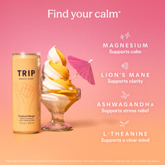 TRIP can side label close-up showing ingredients and adaptogen blend benefits