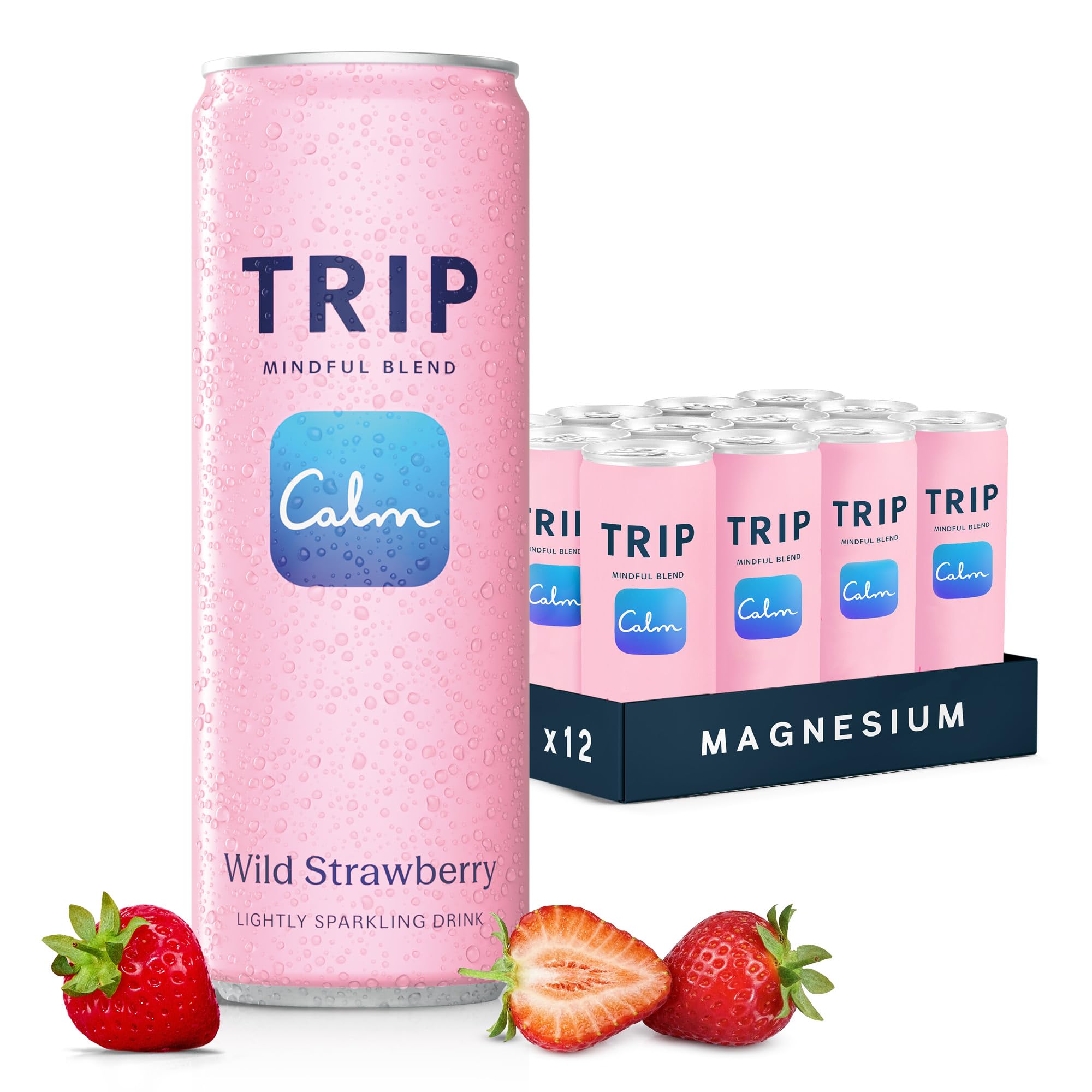 TRIP can front view showing wild strawberry branding and crisp design for premium appeal